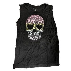 Flowers by Zoe Black Tank Top with Pastel Ombre Heart Skull